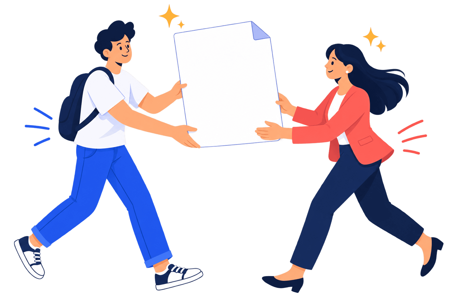 Two characters exchanging an invoice